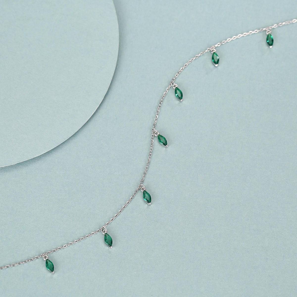 Emerald Green CZ Marquise Satellite Chain Necklace