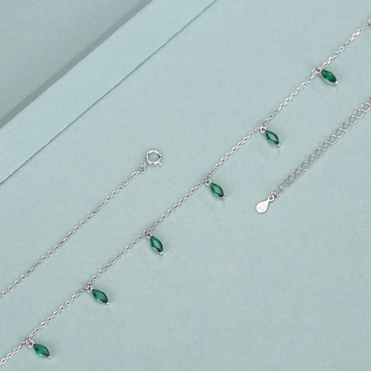 Emerald Green CZ Marquise Satellite Chain Necklace