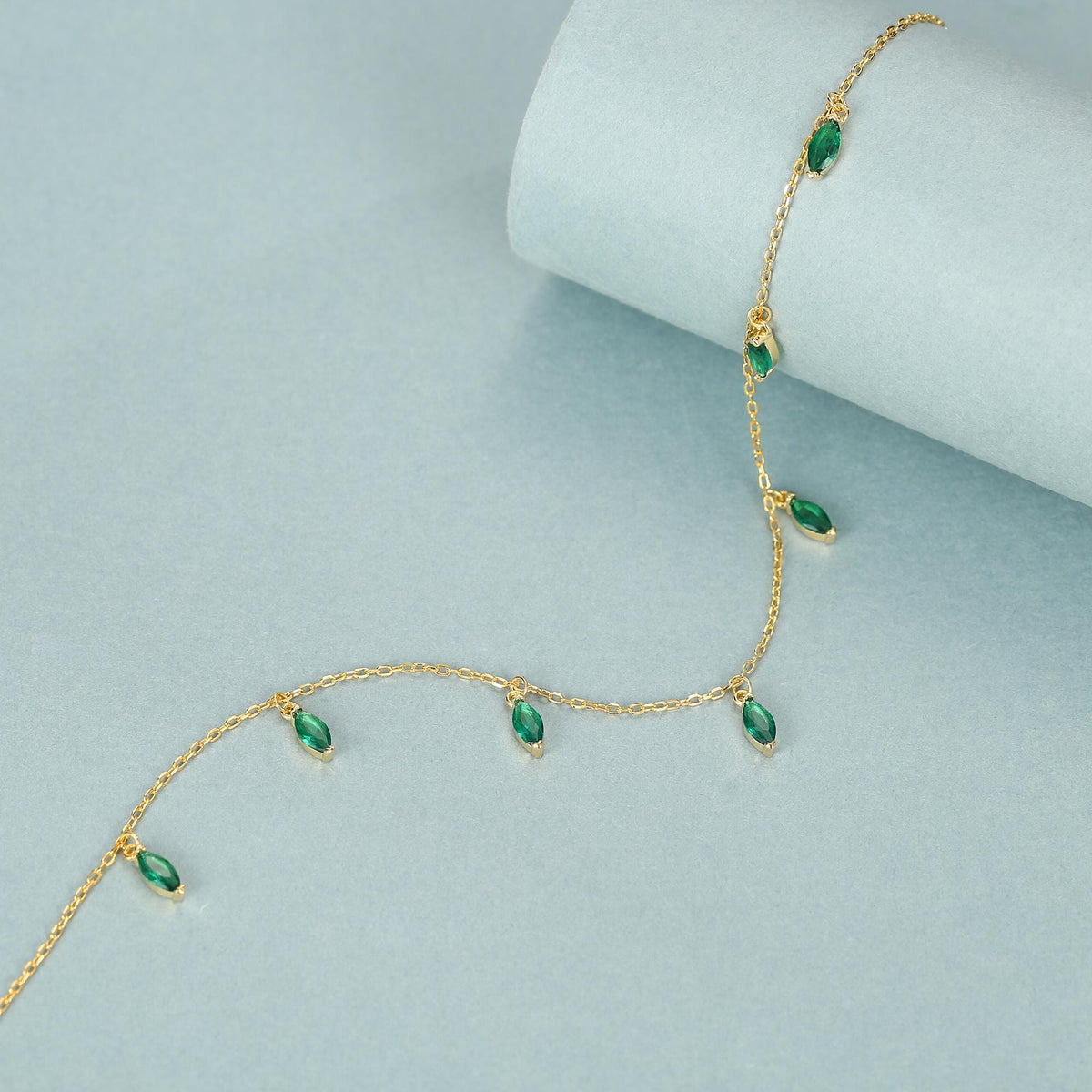 Emerald Green CZ Marquise Satellite Chain Necklace