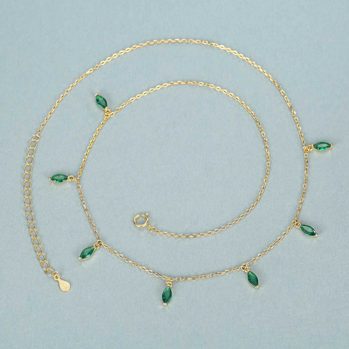 Emerald Green CZ Marquise Satellite Chain Necklace