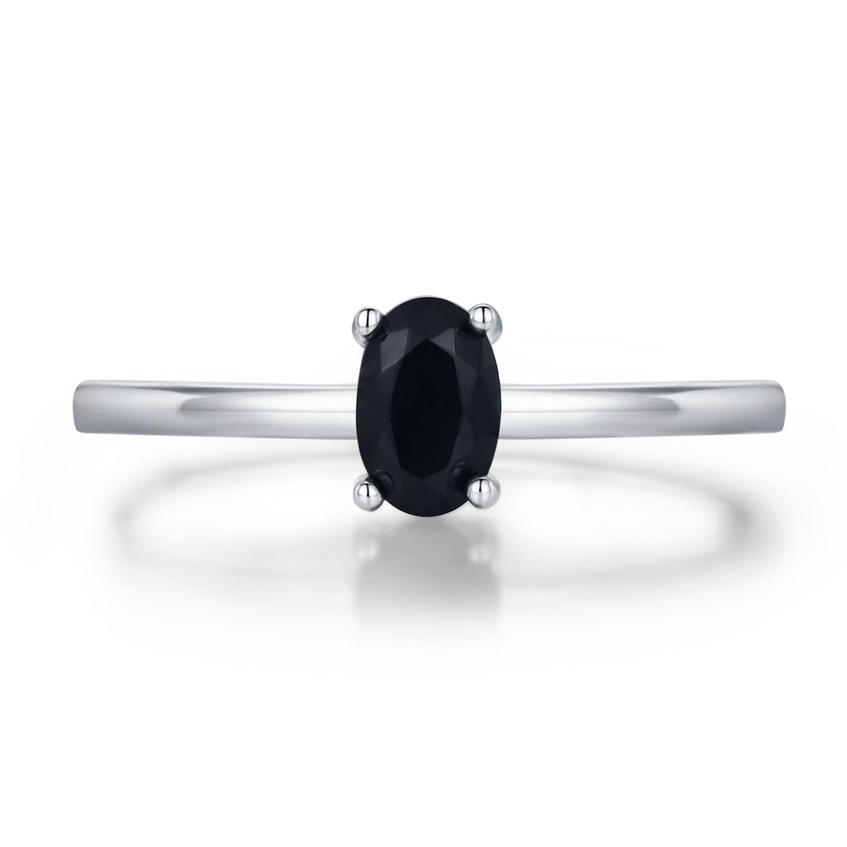 Black Onyx Prong Set Oval Cut Gemstone Ring