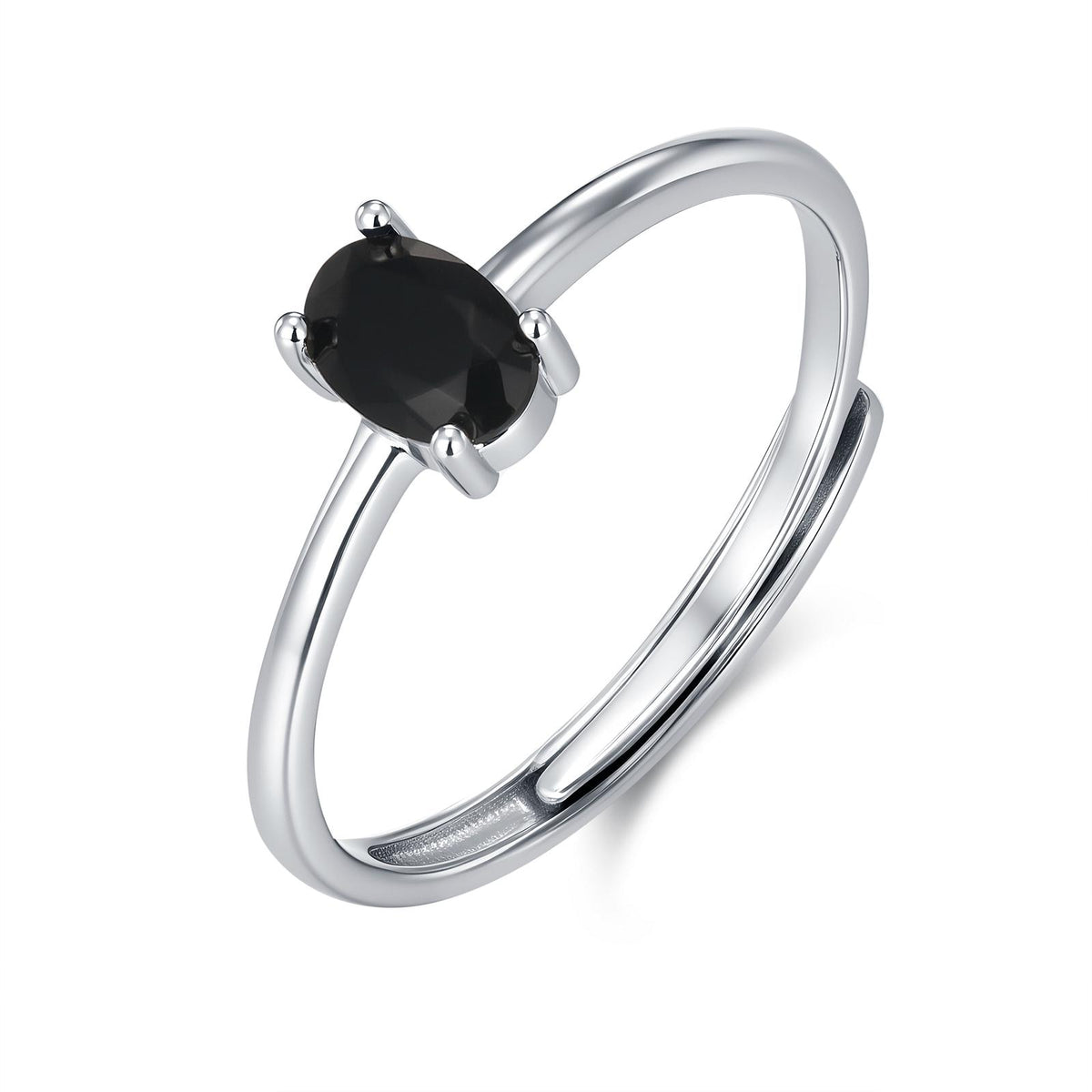 Black Onyx Prong Set Oval Cut Gemstone Ring
