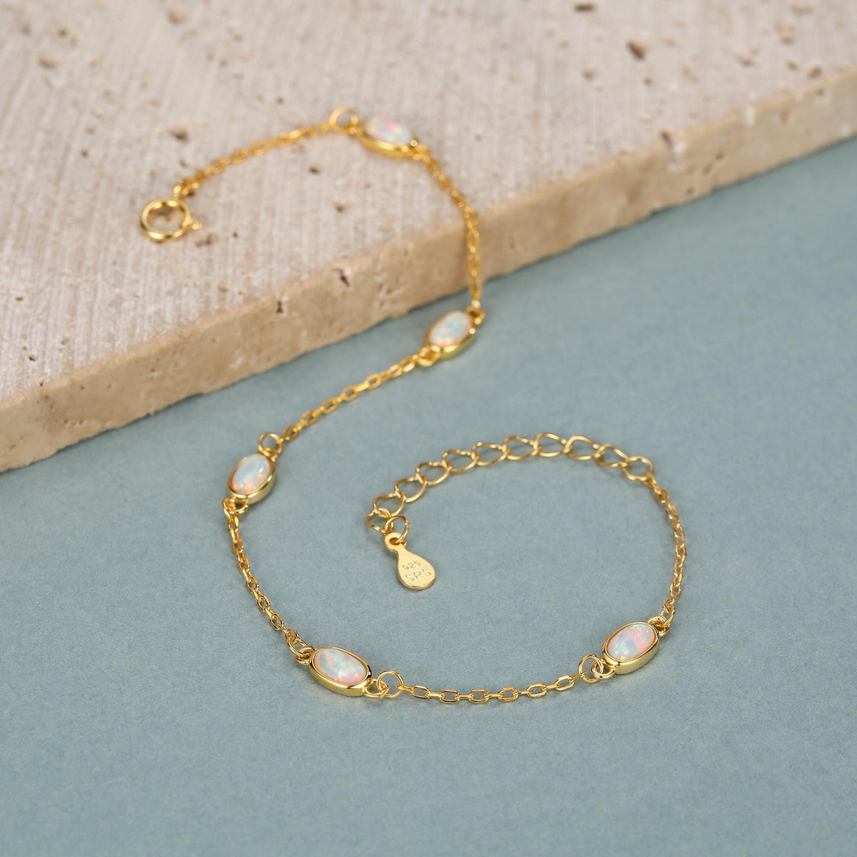 White Opal Oval Station Bracelet