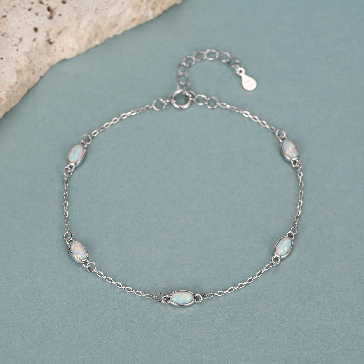 White Opal Oval Station Bracelet