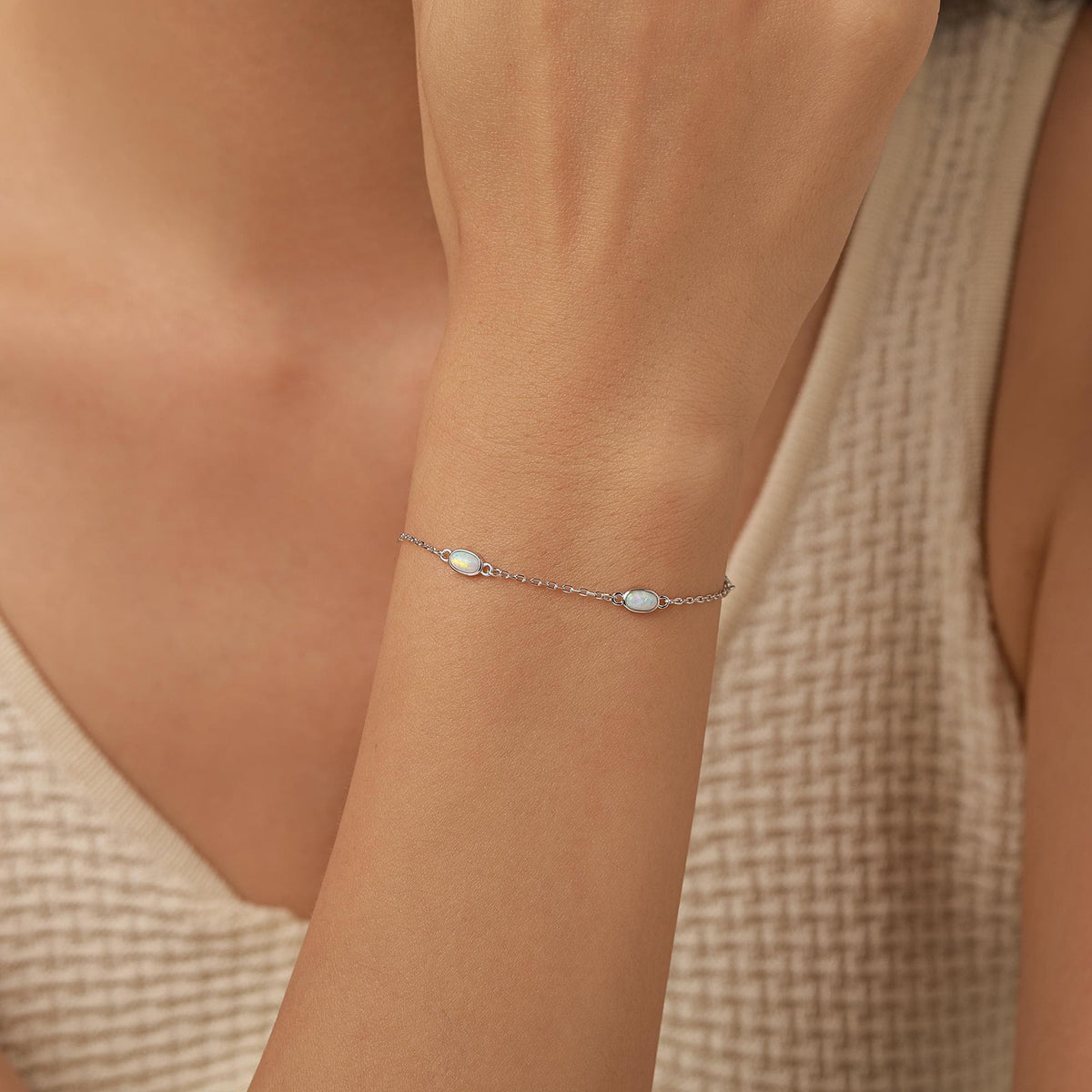 White Opal Oval Station Bracelet