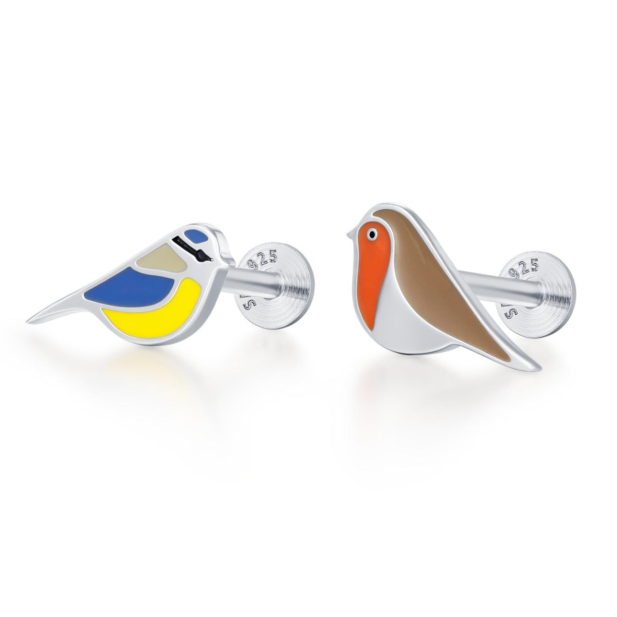 Sterling Silver Mismatched Bird 16G Flat Back Earrings