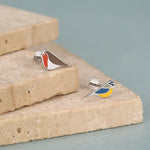Sterling Silver Mismatched Bird 16G Flat Back Earrings