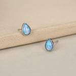 Blue Opal Droplet Stud Earrings in Sterling Silver