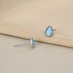 Blue Opal Droplet Stud Earrings in Sterling Silver