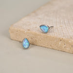 Blue Opal Droplet Stud Earrings in Sterling Silver