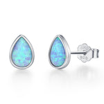 Blue Opal Droplet Stud Earrings in Sterling Silver
