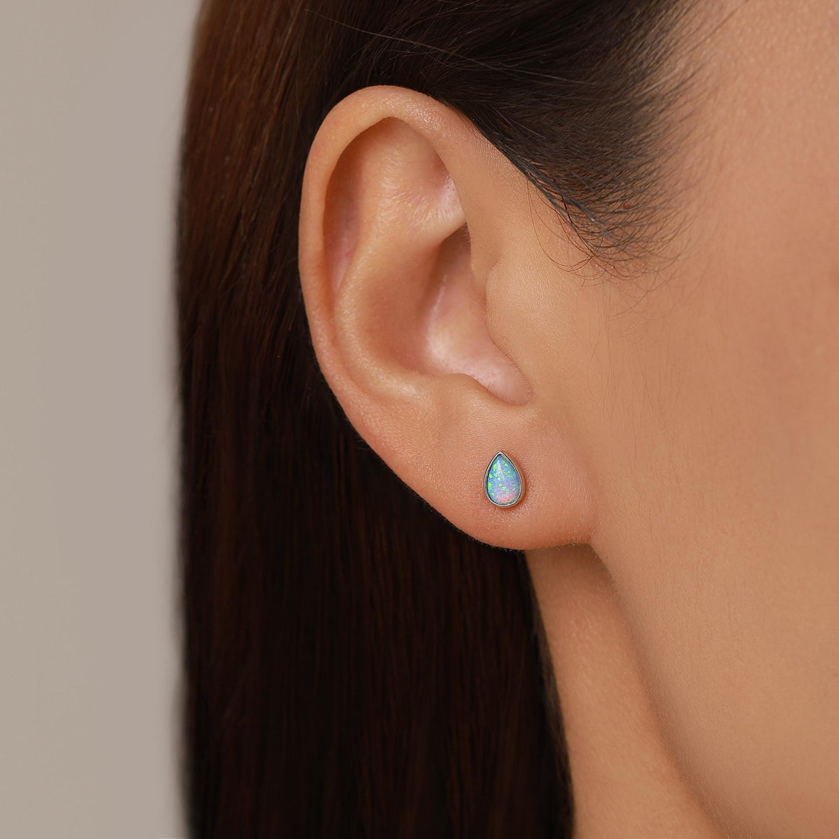 Blue Opal Droplet Stud Earrings in Sterling Silver