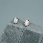 White Opal Droplet Stud Earrings in Sterling Silver