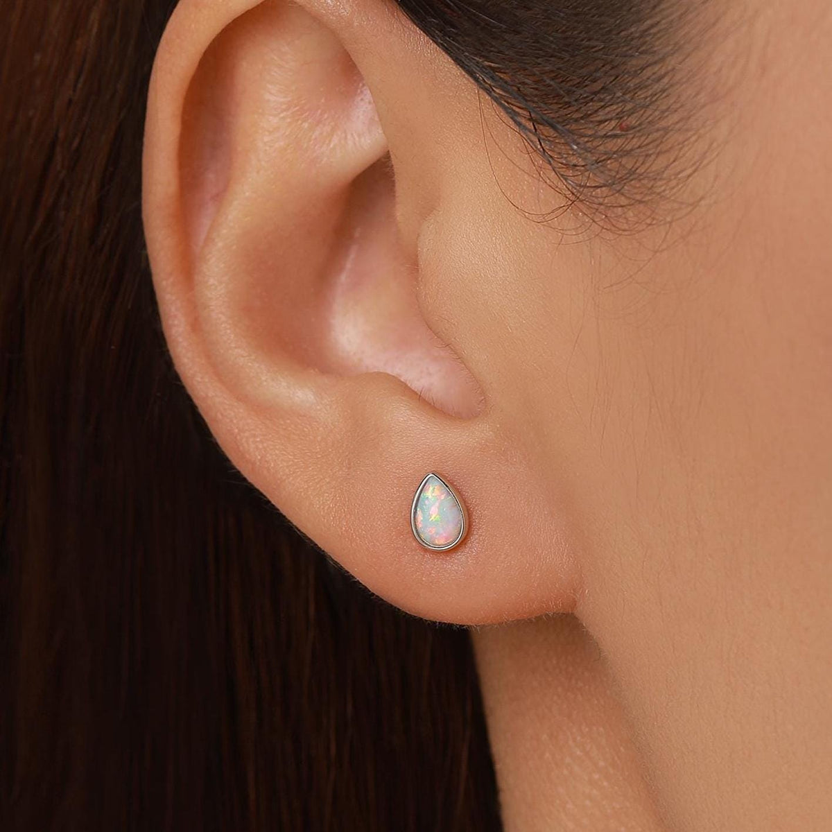 White Opal Droplet Stud Earrings in Sterling Silver