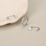 Set of Three Sterling Silver Pearl and CZ Hoop Earrings