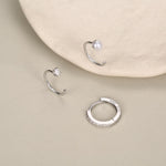 Set of Three Sterling Silver Pearl and CZ Hoop Earrings