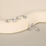 Set of Three Sterling Silver Pearl Bar Sphere Open Hoop Earrings