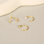 Set of Three Sterling Silver Pearl Bar Sphere Open Hoop Earrings