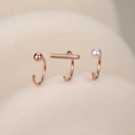 Set of Three Sterling Silver Pearl Bar Sphere Open Hoop Earrings