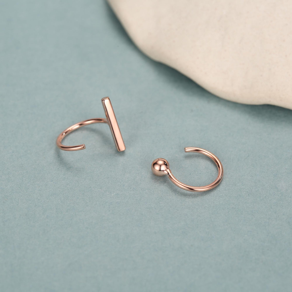 Sterling Silver Mismatched Bar and Sphere Open Hoop Earrings