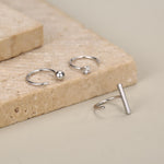 Set of Three Sterling Silver CZ Bar Sphere Open Hoop Earrings