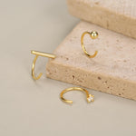 Set of Three Sterling Silver CZ Bar Sphere Open Hoop Earrings