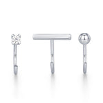 Set of Three Sterling Silver CZ Bar Sphere Open Hoop Earrings