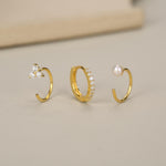 Set of Three Sterling Silver Pearl CZ Open Hoop Earrings