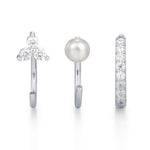 Set of Three Sterling Silver Pearl CZ Open Hoop Earrings