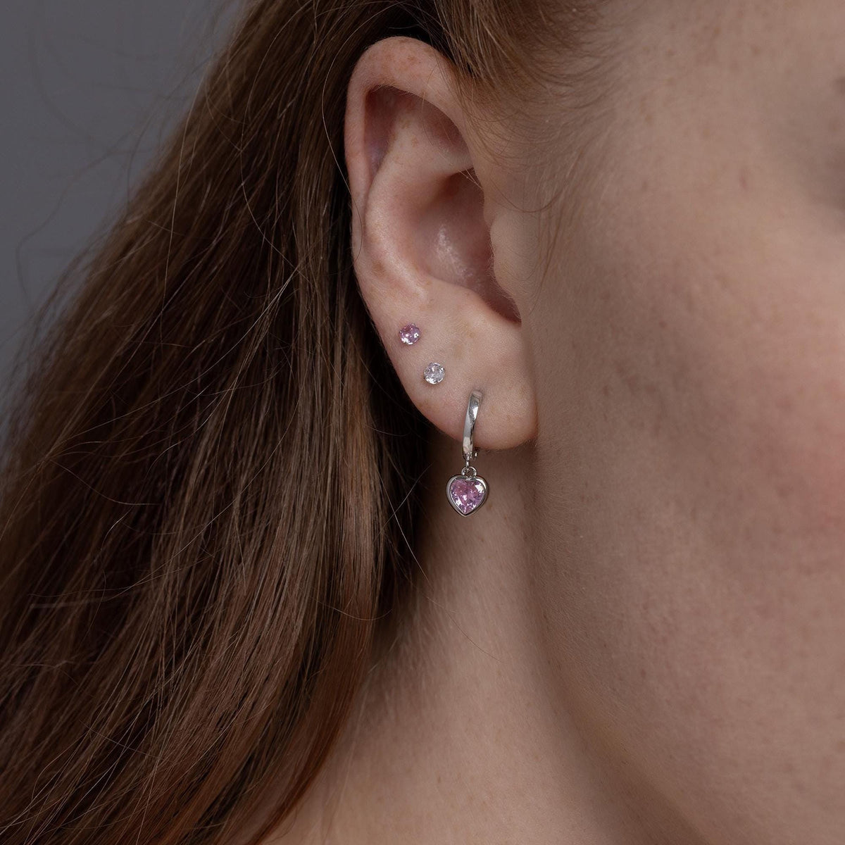 CZ Heart Hoop Earrings