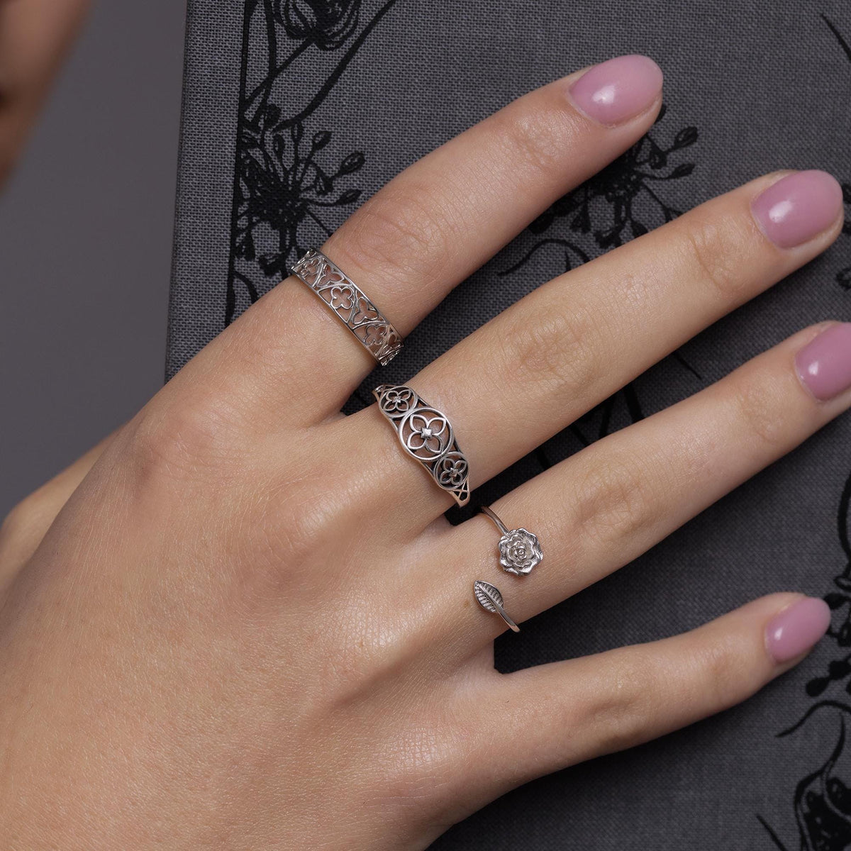 Sterling Silver Floral Cutout Adjustable Ring