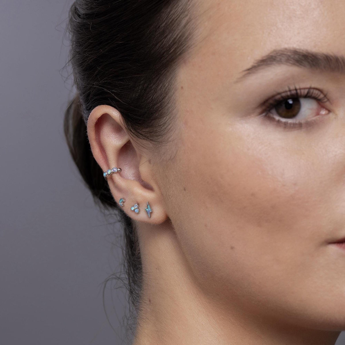 Blue Opal Ear Cuff in Sterling Silver, Silver or Gold, Simple Piercing Free Earrings, Minimalist Ear Cuff, Opal Ear Cuff