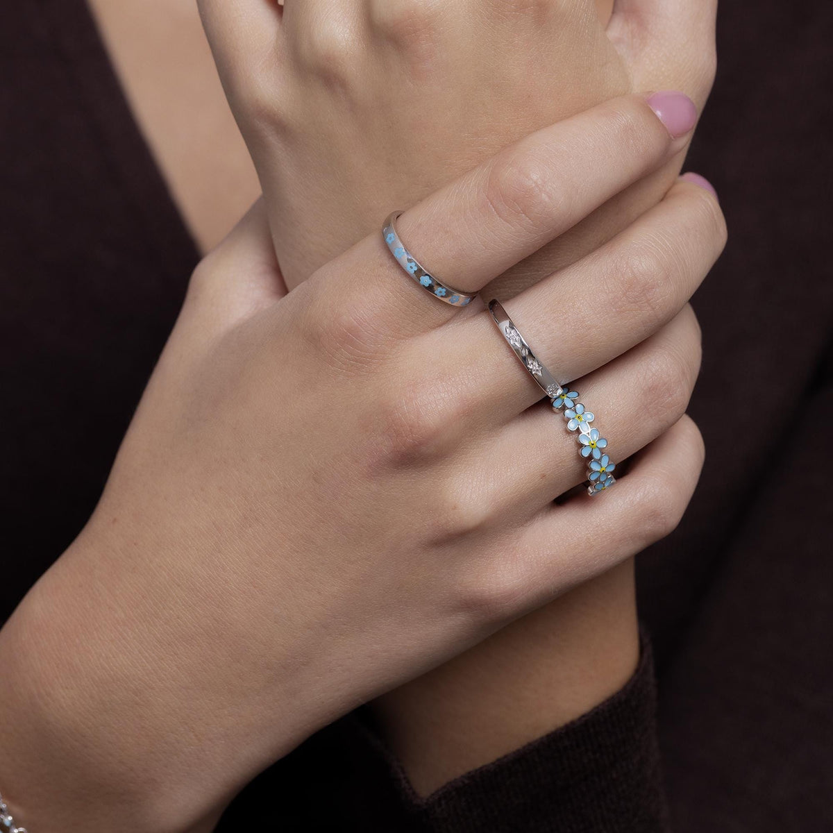 Cute Forget-me-not Enamel Flower Band Ring