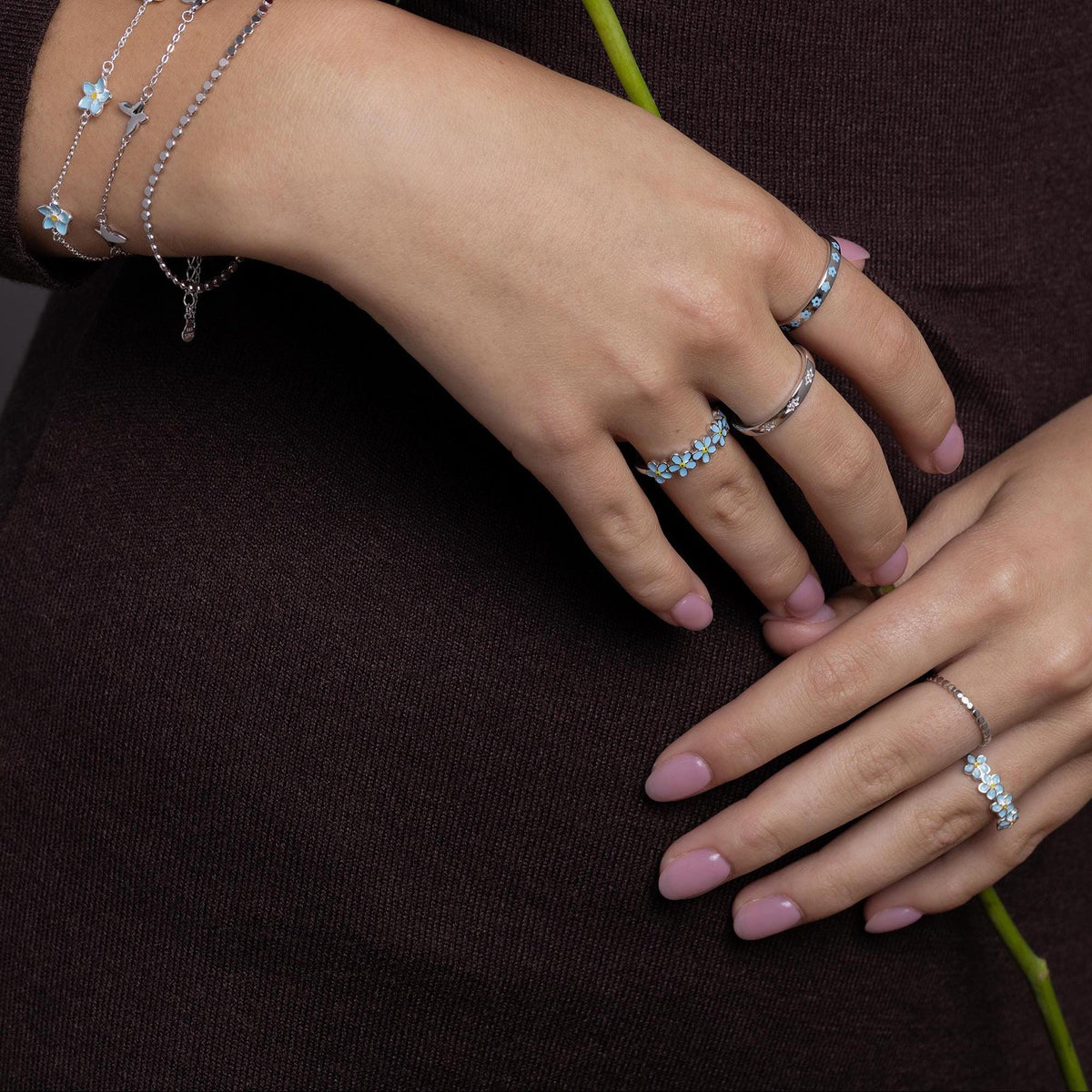 Cute Forget-me-not Enamel Flower Band Ring
