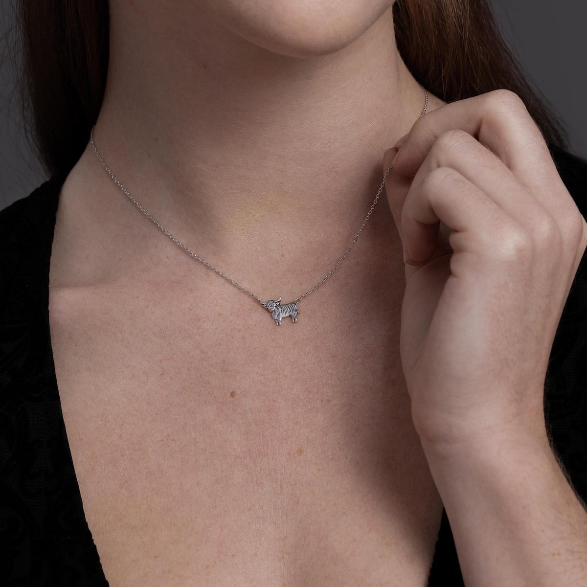 Sterling Silver Highland Cow Earrings and Necklace Set