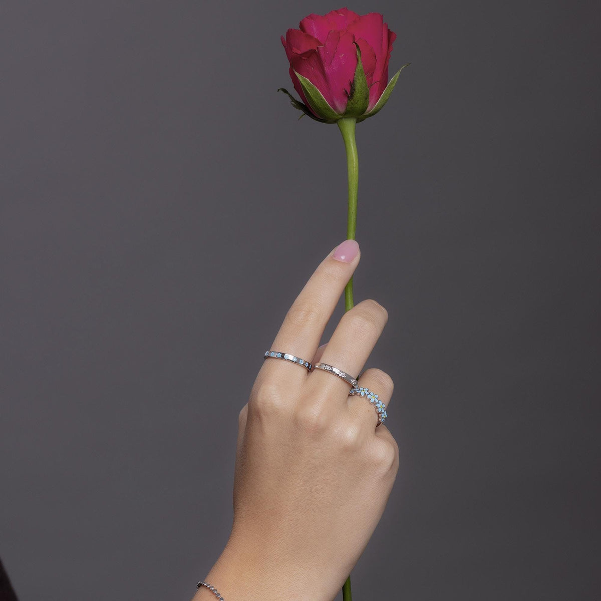 Forget-Me-Not Enamel Flower Band Ring