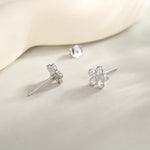 Tiny Flower CZ Stud Earrings in Sterling Silver, Forget Me Not Floral CZ Earrings, Silver or Gold, Flower CZ Earrings, Pear