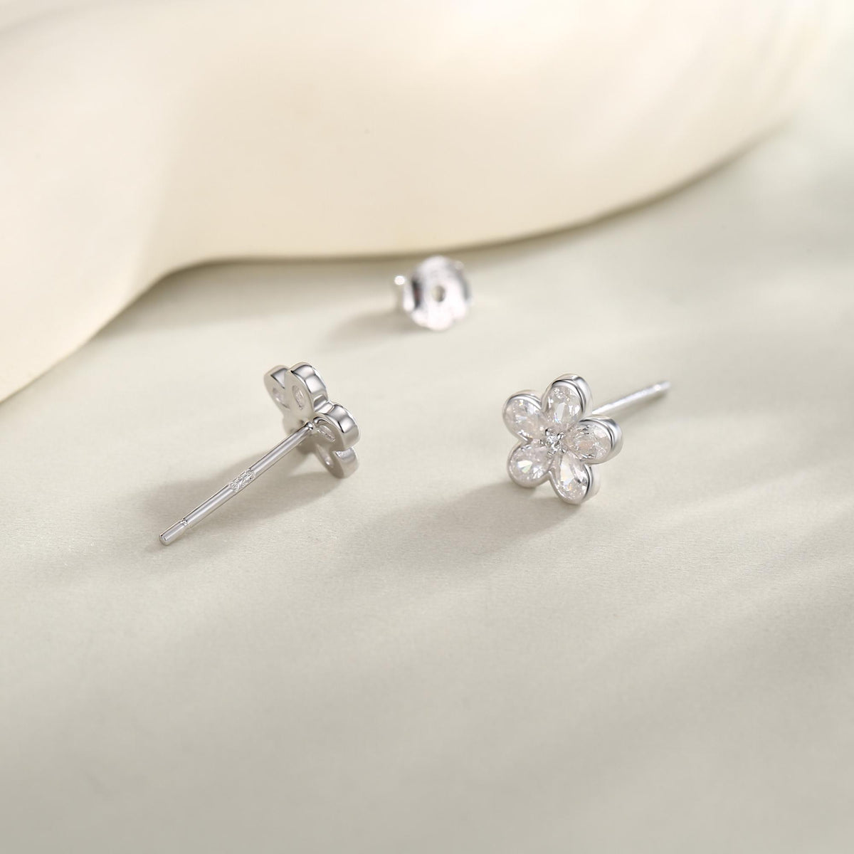 Tiny Flower CZ Stud Earrings in Sterling Silver, Forget Me Not Floral CZ Earrings, Silver or Gold, Flower CZ Earrings, Pear