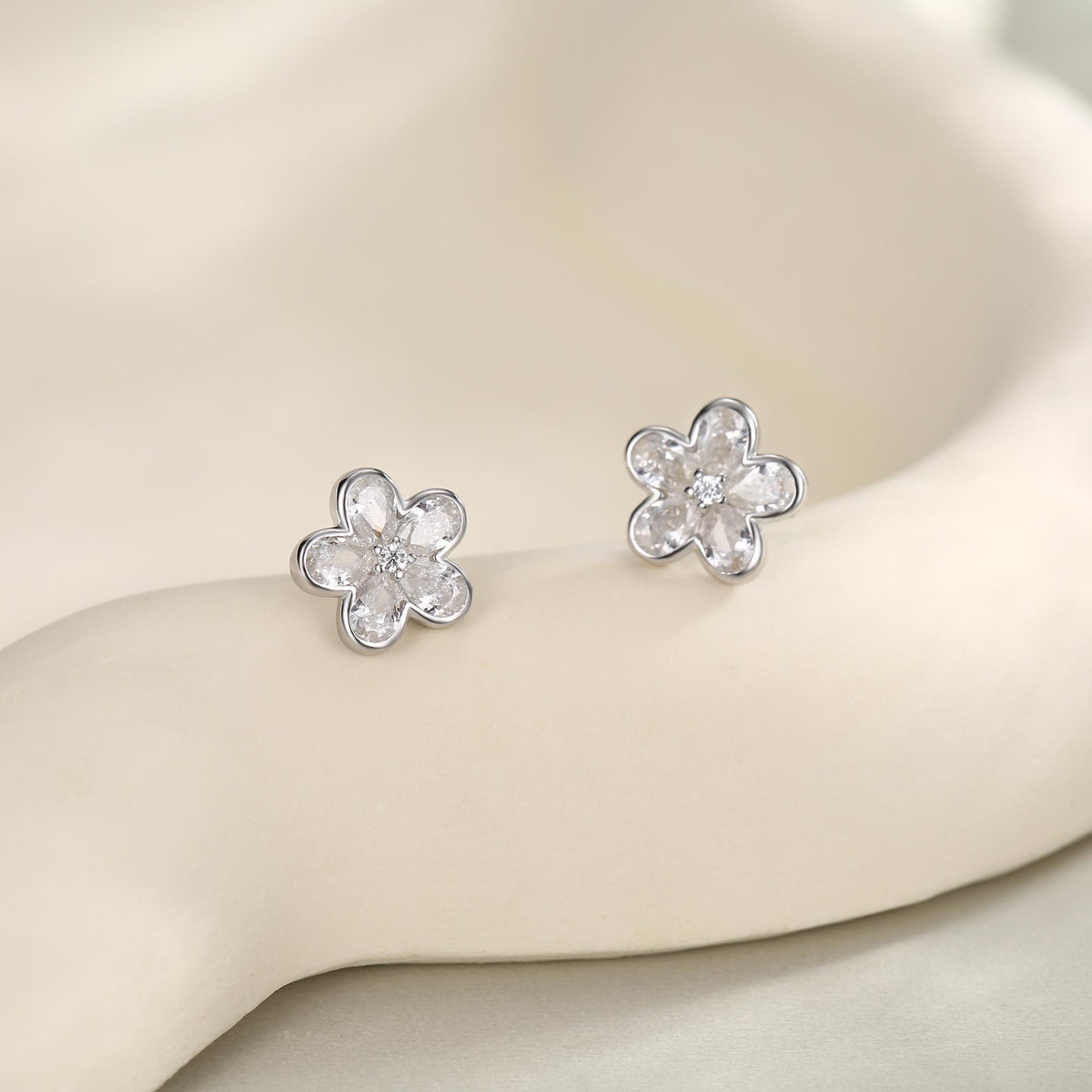 Tiny Flower CZ Stud Earrings in Sterling Silver, Forget Me Not Floral CZ Earrings, Silver or Gold, Flower CZ Earrings, Pear