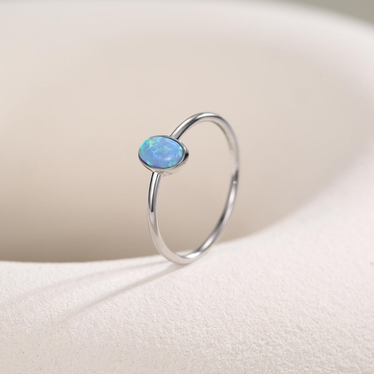 Blue Opal Oval Gemstone Ring