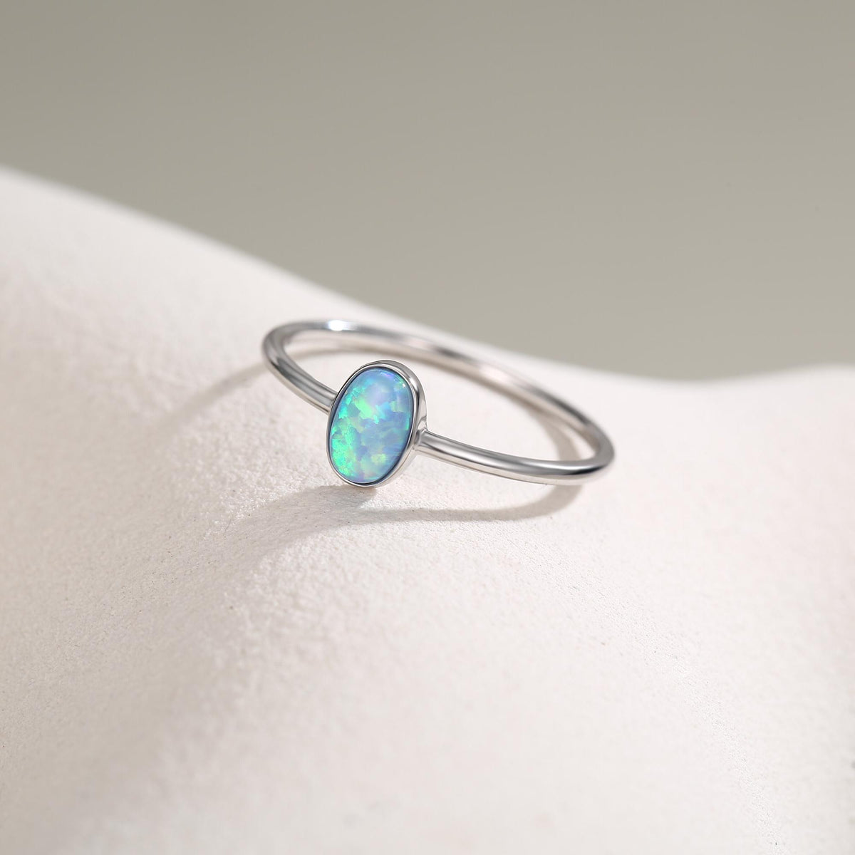 Blue Opal Oval Gemstone Ring