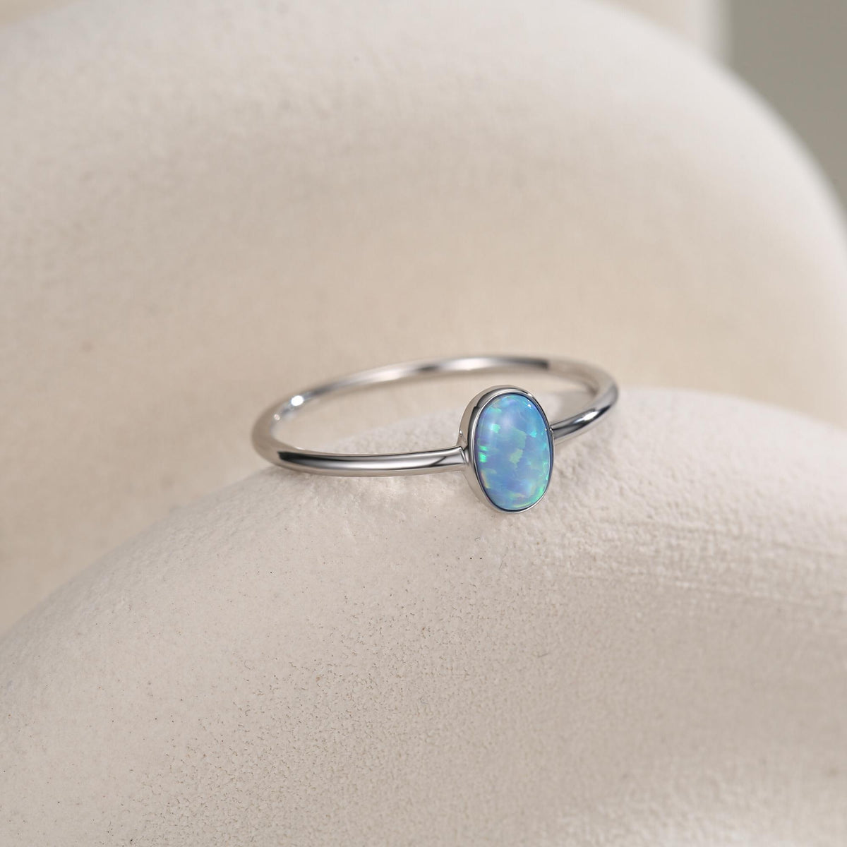 Blue Opal Oval Gemstone Ring