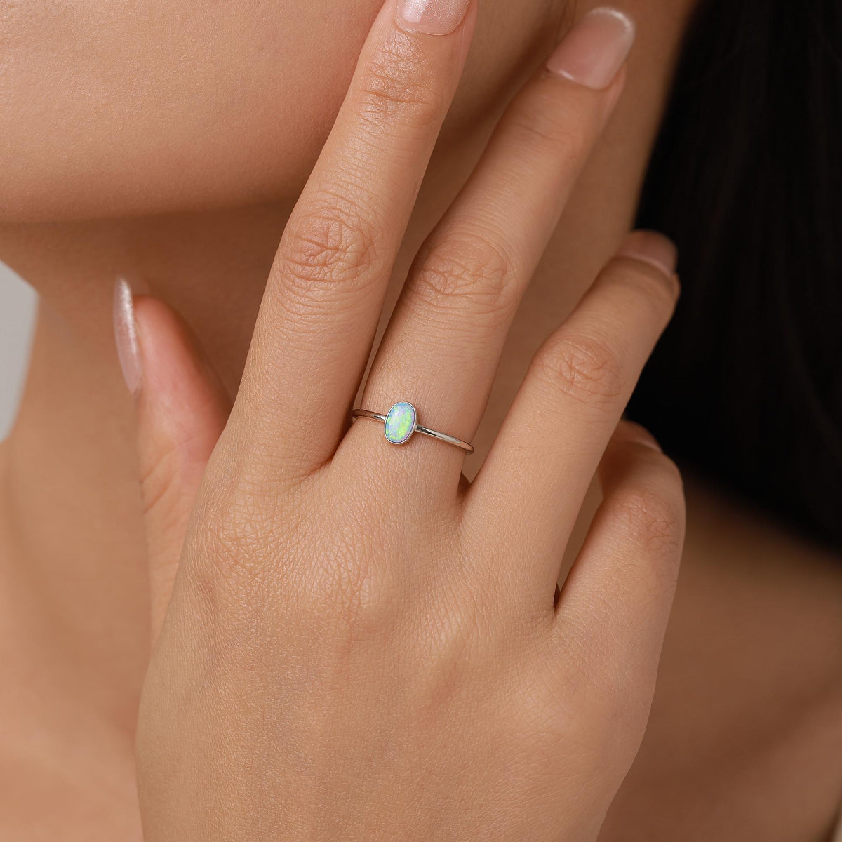 Blue Opal Oval Gemstone Ring