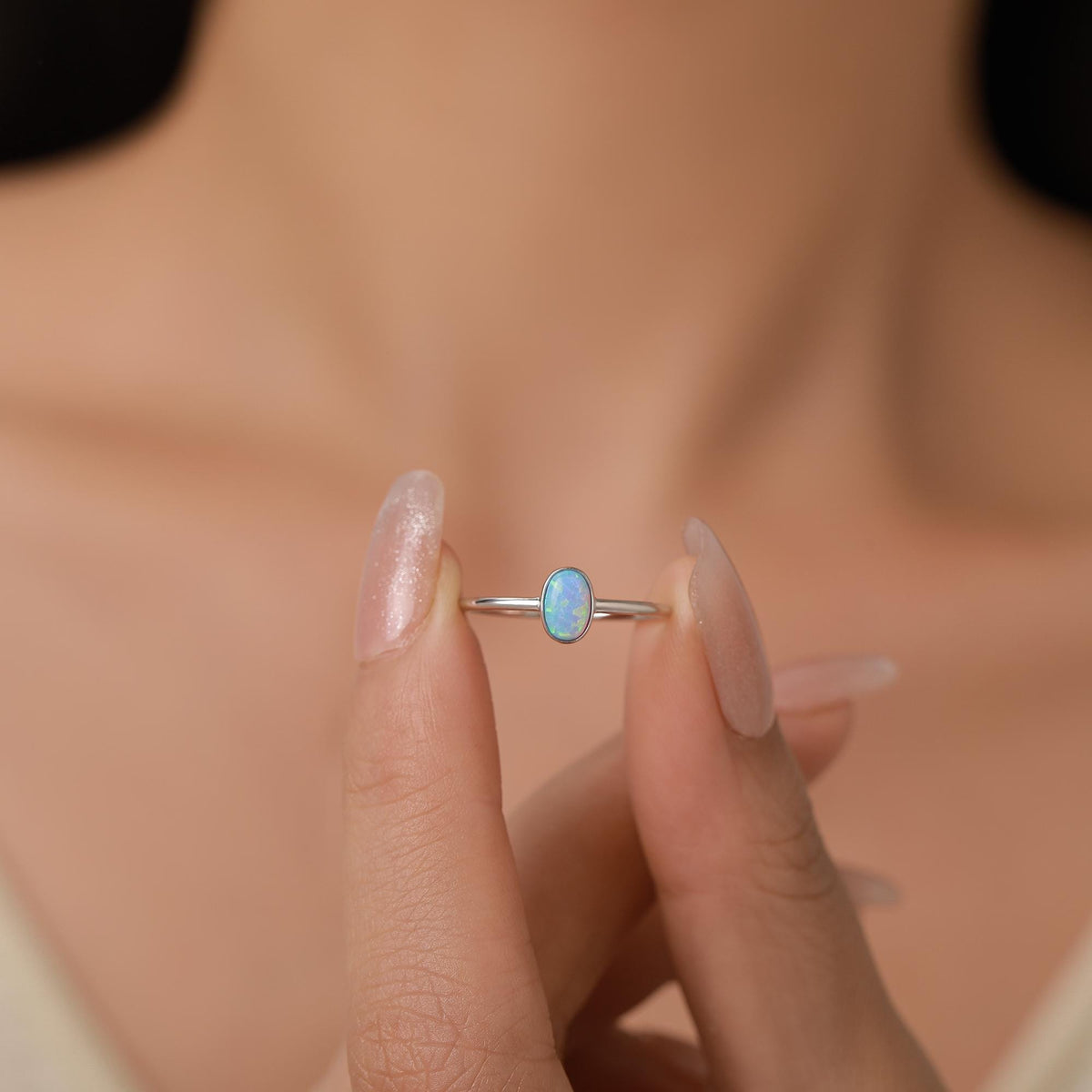 Blue Opal Oval Gemstone Ring