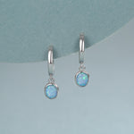 Sterling Silver Dangling Oval Blue Opal Hoop Earrings, Blue Opal Charm Dangle Hoop Earrings, Silver or Gold