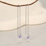 Sterling Silver Aurora Moonstone Droplet Ear Threader Earrings