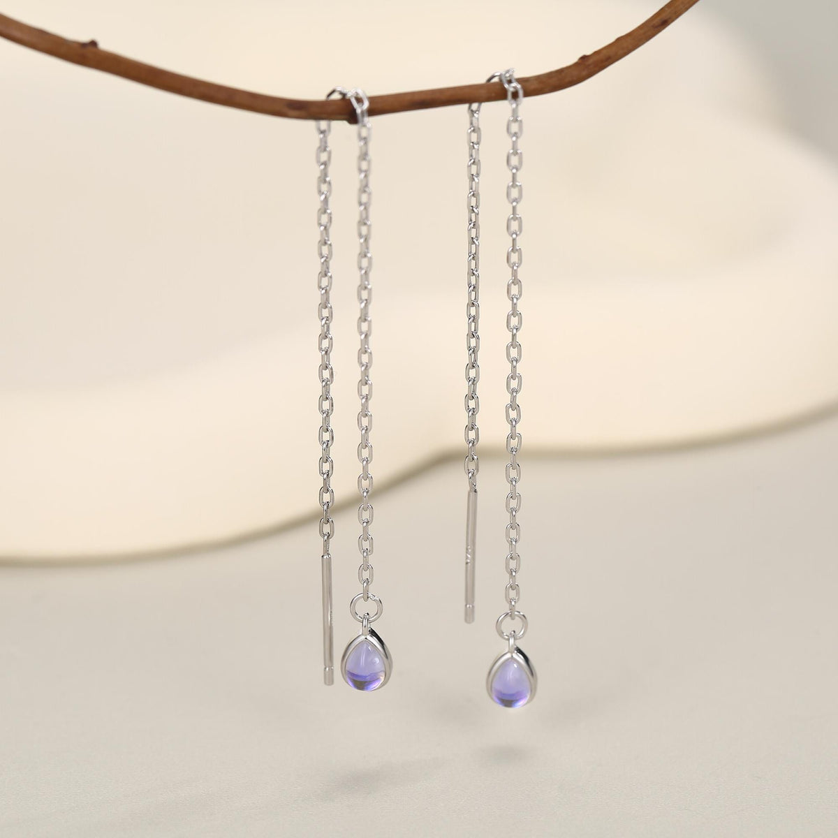 Sterling Silver Aurora Moonstone Droplet Ear Threader Earrings