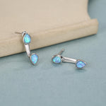 Blue Opal Droplet Ear Jacket in Sterling Silver, Silver or Gold, White Opal Pear Bezel Earrings, Front and Back Earrings