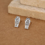 Sterling Silver Coffin Skeleton Stud Earrings
