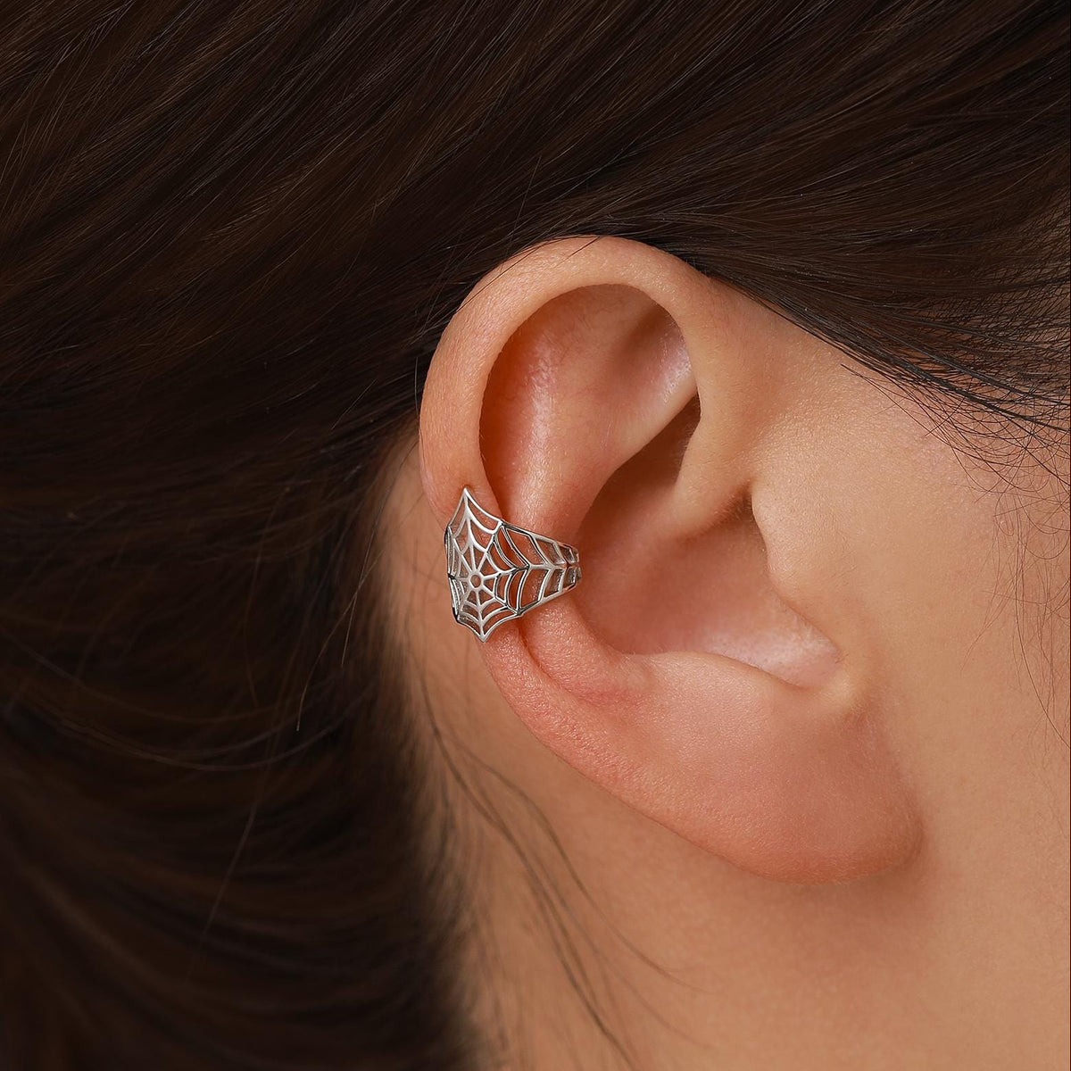 Sterling Silver Spider Web Ear Cuff